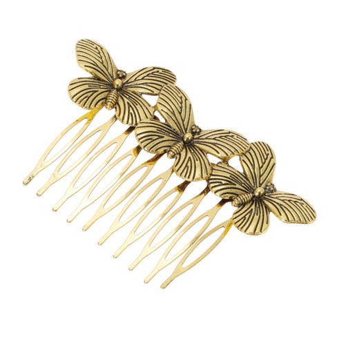 Unique Bargains Women's Three Butterflies Side Comb Vintage Gold Tone 1 Pc - image 1 of 4