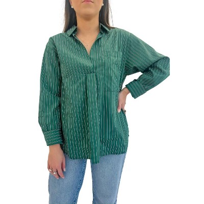 Women's Melody Pinstripe Pocket Blouse - Jade