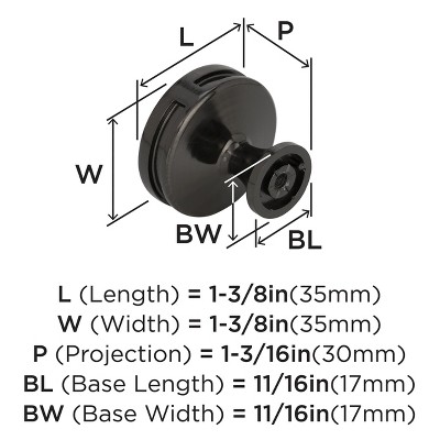 Gunmetal Round Steel Knob with Mounting Hardware