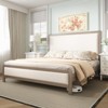 AMERLIFE Upholstered Solid Wood Bed Frame with Linen Headboard & Footboard Nailhead Trim - 3 of 4