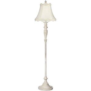 360 Lighting Vintage Chic Floor Lamp 60" Tall French Country Antique White Washed Cream Bell Shade for Living Room Reading Bedroom Office - 1 of 4
