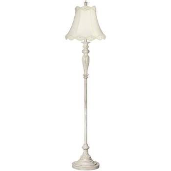 360 Lighting Vintage Chic Floor Lamp 60" Tall French Country Antique White Washed Cream Bell Shade for Living Room Reading Bedroom Office