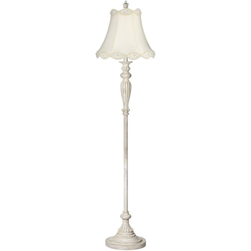 360 Lighting Vintage Chic Floor Lamp 60" Tall French Country Antique White Washed Cream Bell Shade for Living Room Reading Bedroom Office, 1 of 8