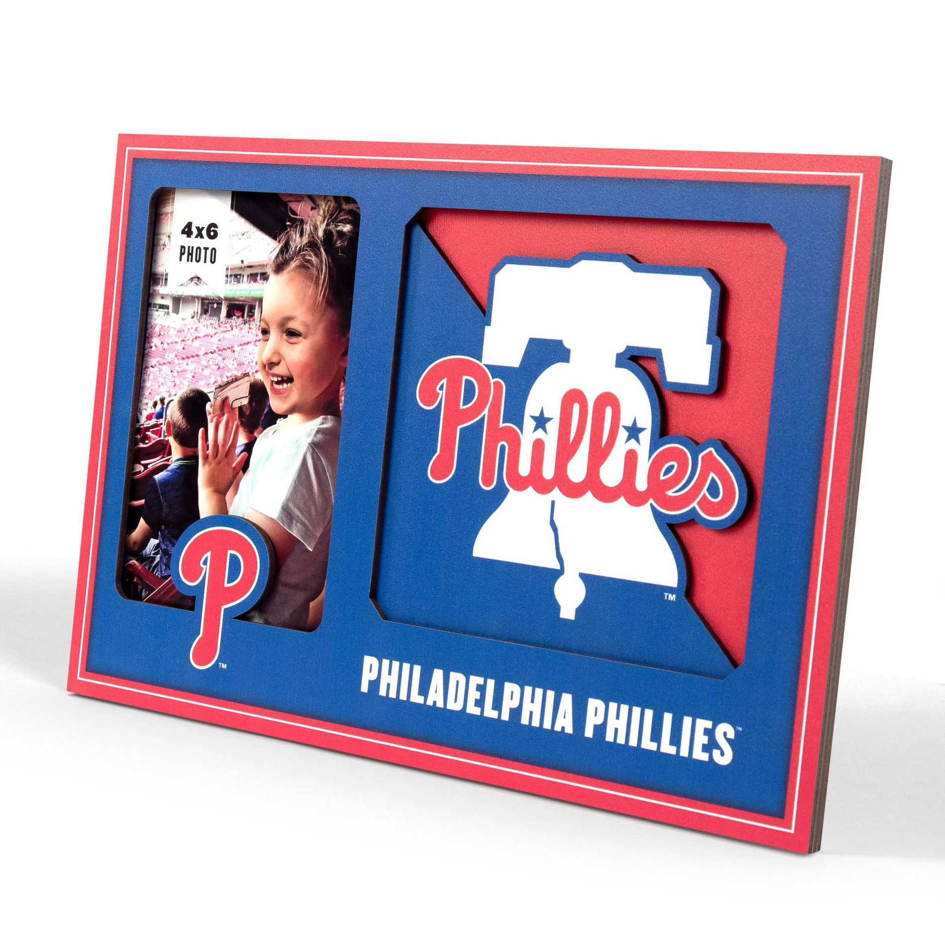 MLB Philadelphia Phillies 4"x6" 3D Logo Series Picture Frame: MDF, Tabletop/Wall Display