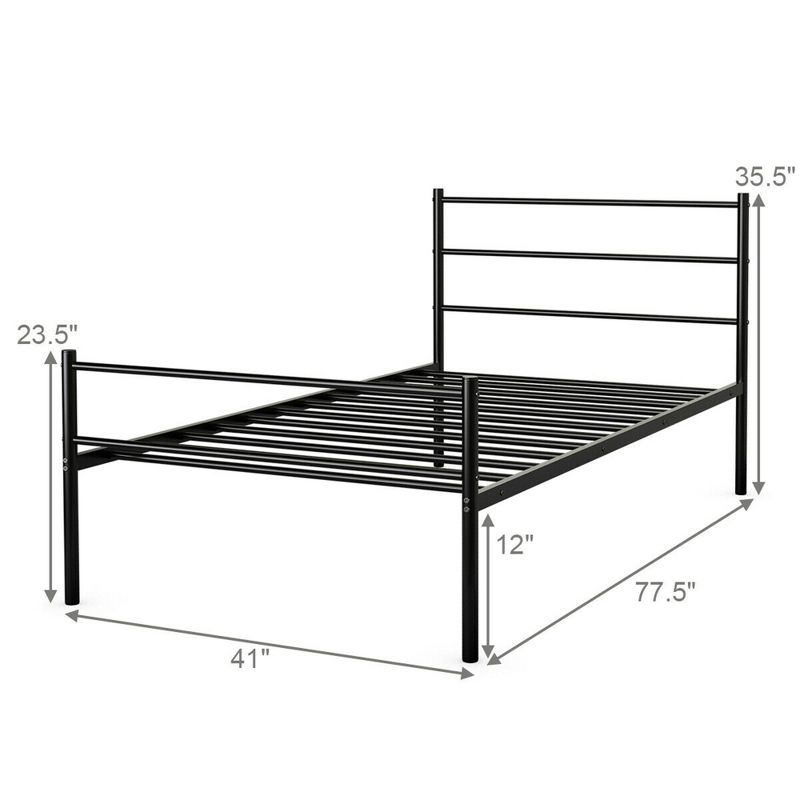 Costway Twin Size Metal Bed Frame Platform Mattress Foundation W/ Headboard Black, 2 of 11