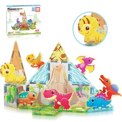 PICASSO-TILES Magnetic Tiles, Dinosaur Themed Building Blocks Toy for Kids, 26pcs