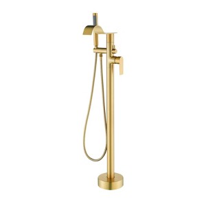Cobbe Floor Standing Bathtub Faucet with Waterfall Swivel Spout and Handheld Shower Single Handle Freestanding Bathtub Fill Faucet Brushed Gold - 1 of 4