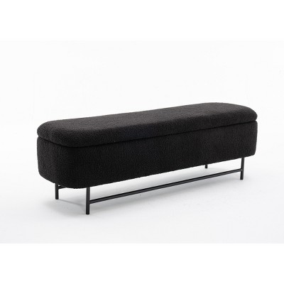 INFURNIC Ottomans and Benches Storage Bench with Sturdy Wood Legs and Fluffy Seat for Living Room and Bedroom, Black, 56"*17.7"*18.5"