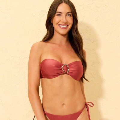 Shade & Shore Women's High Shine Ring Hardware Bandeau Bikini Top - Shade & Shore™ Red M — фото 3