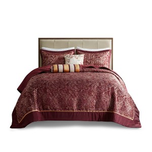Gracie Mills Thornton 5-Piece Reversible Jacquard Bedspread Set with Throw Pillows - 1 of 4