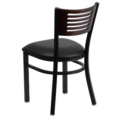 Hercules High Slat-Back Black and Walnut Metal Side Chair