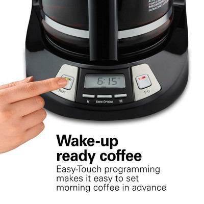 Hamilton Beach Black Glossy 12-Cup Programmable Coffee Maker with Glass Carafe