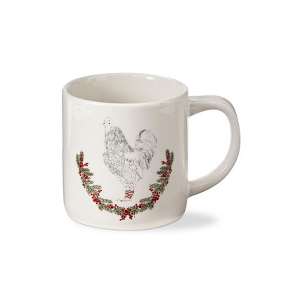 tag "Farmhouse Christmas" Collection Earthenware White Mug Featuring Rooster with Holly, 16.0 oz.