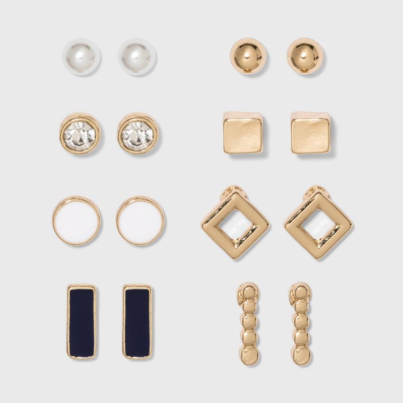 Stud Earring Set 8pc - A New Day&#8482; White/Gold, 1 of 5