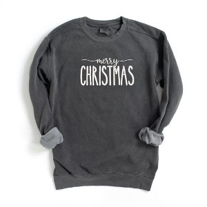 Simply Sage Market Women's  Garment Dyed Graphic Sweatshirt Embroidered Merry Christmas - 1 of 4