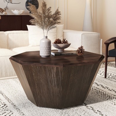 PAGED 23.62 Inch Hexagon Coffee Table Modern Wooden Side Table with Storage, Simpl Nightstand for Living Room, Bedroom