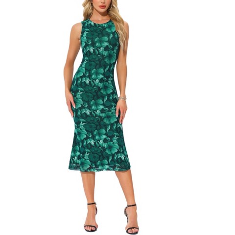 Женские платья INSPIRE CHIC Women's Sleeveless Crewneck Midi Length Dress X-Large Dark Green