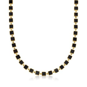 Ross-Simons Black Onyx Station Necklace in 18kt Yellow Gold Over Sterling Silver Size 18 - 1 of 4