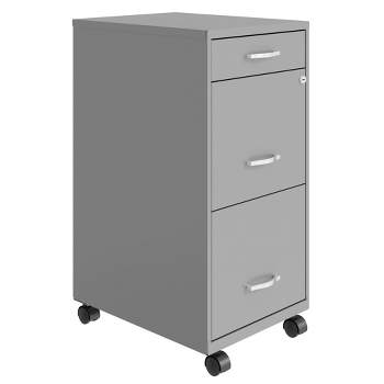 Space Solutions 18 Inch Wide Metal Mobile Organizer File Cabinet for Office Supplies & Hanging File Folders w/ Pencil Drawer & 3 File Drawers, Silver