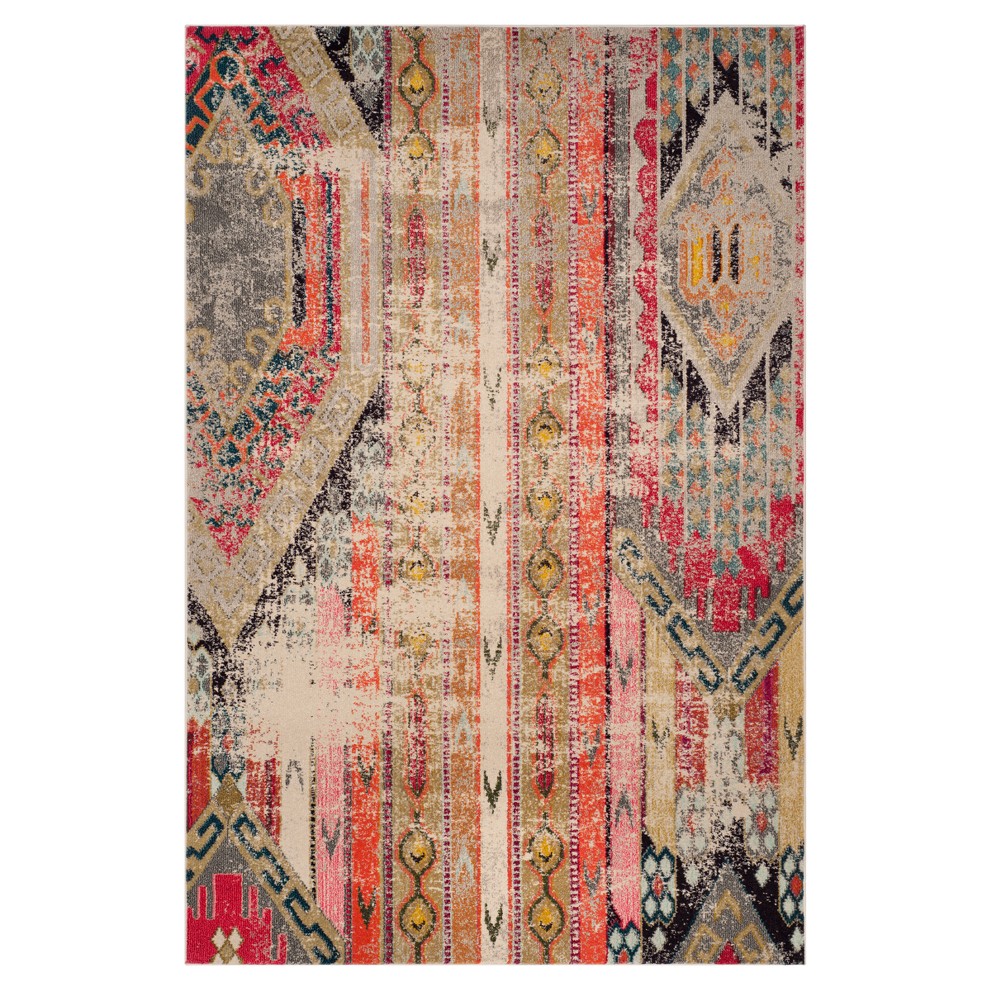 6'7inx9'2in Bridget Geometric Loomed Accent Rug Light Gray/Multi - Safavieh