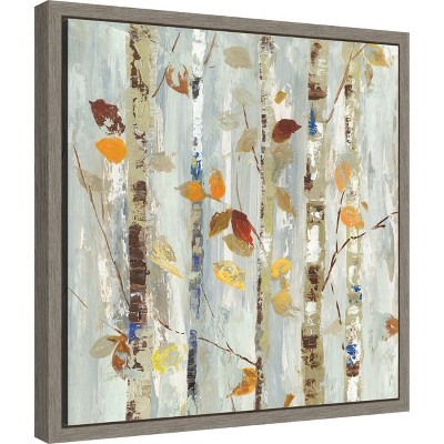 Autumn Petals Abstract Canvas Wall Art in Gray Frame