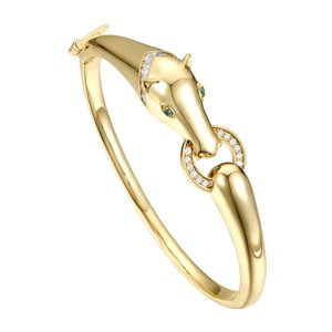 Guili 14K Yellow Gold Plated Wild Cat Door Knocker Bangle Bracelet with Emerald & Cubic Zirconia- Bold Jewelry for Special Occasions or Everyday Style - 1 of 3