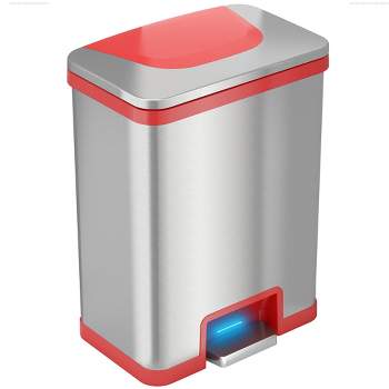 iTouchless AutoStep Pedal Sensor Kitchen Trash Can with AbsorbX Odor Filter 13 Gallon Silver Stainless Steel with Red Trim