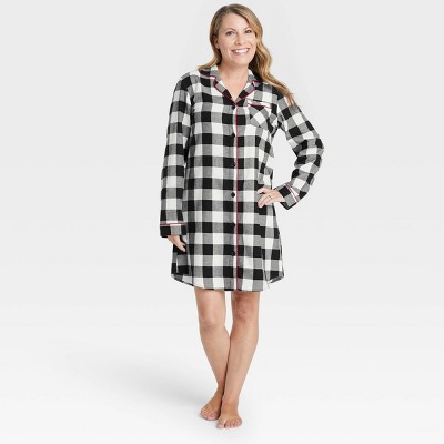 Women's Holiday Buffalo Check Plaid Flannel Matching Family Pajama NightGown - Wondershop™ White XS