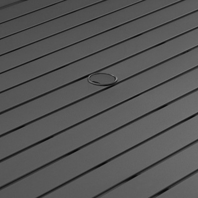 Gray Matte Steel Rectangular Outdoor Dining Table with Umbrella Hole