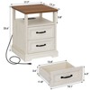 Hommpa Modern Rustic Bedside Table Nightstand with Charging Station, 2 Drawers & Open Shelf - 2 of 4