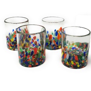 Dos Sueños Mexican Hand Blown Tumblers - Confetti Carmen Design - 10oz - Set of 4 - 1 of 3