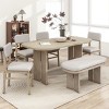 6 PCS Upholstered Farmhouse Style Dining Set, Wood Table with Curved Legs, Rubber Wood Frame Bench and Chairs with Cushions-Baofuwish - 2 of 4