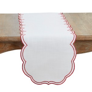 Saro Lifestyle Embroidered Polka Dot Table Runner w/ Scallop Edge - 1 of 3