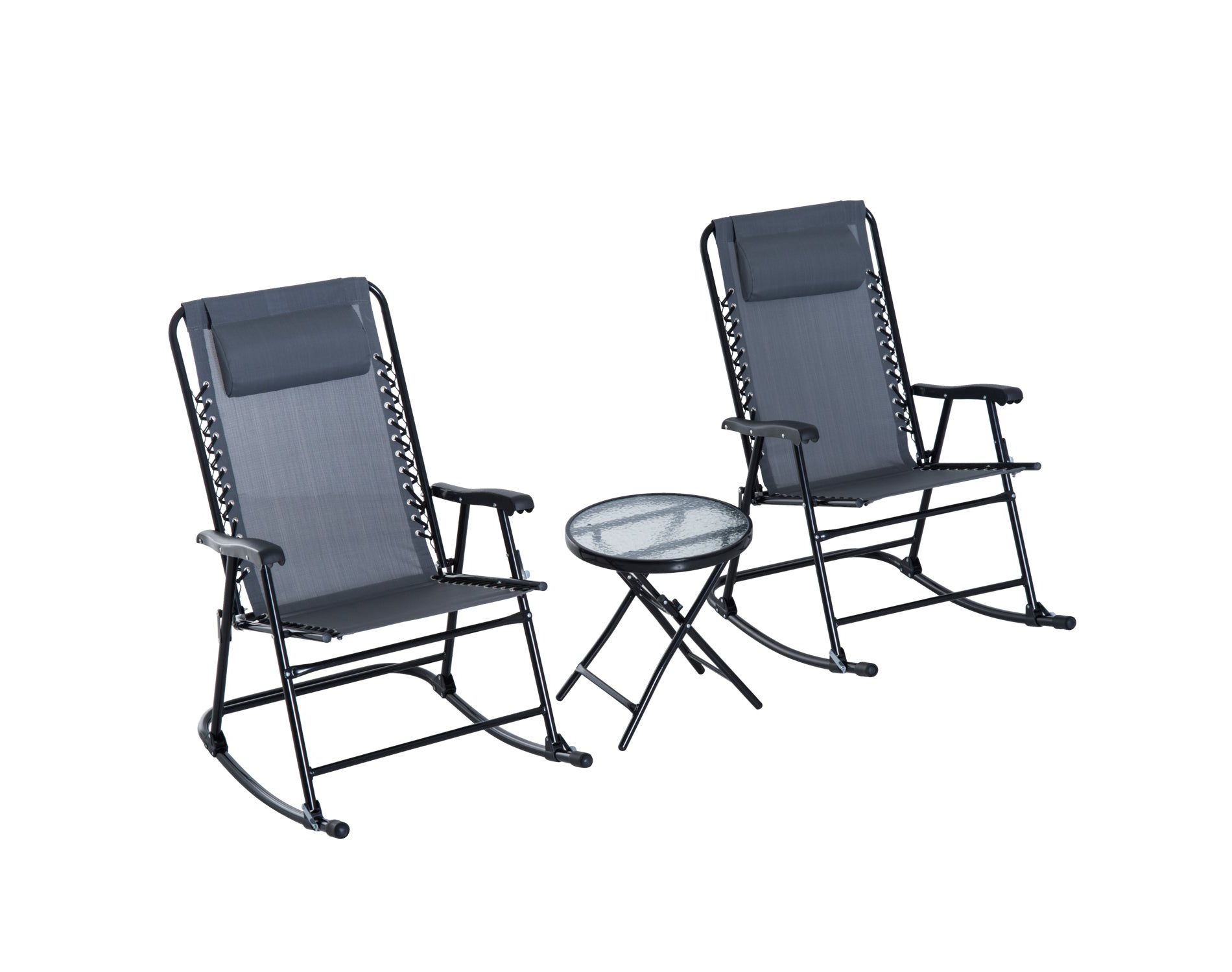 Aghana Digitals Outdoor Folding Rocking Chair Set: 2 Mesh Rockers with Armrests, Padded Headrest & Grey 26.80×35.50×41.80 in