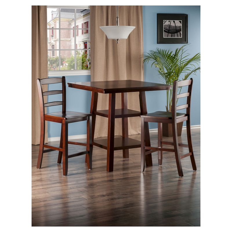 3pc Orlando with 2 Shelves Counter Height Dining Set Wood/Walnut - Winsome, 4 of 6