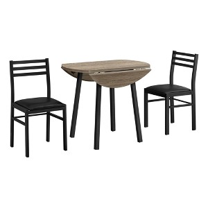 Monarch Specialties Dining Table Set 3Pcs Set Small 35Inch Drop Leaf Kitchen Metal Laminate Brown Black Contemporary Modern - 1 of 4