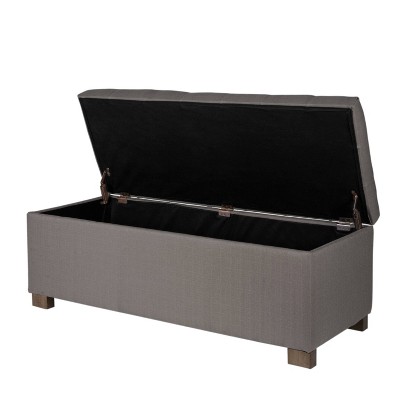 Gray Tufted Fabric Storage Bench with Wood Legs