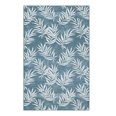 Modern Outdoor Rug, Washable Indoor/Outdoor Area Rug With Tropical Leaf Pattern, Non-Shedding, Pet & Kid-Friendly Carpet for Patio, Porch, Balcony