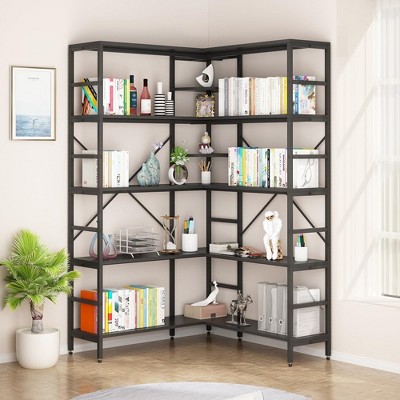 5 Tier Corner Bookshelf, Industrial Bookshelves, L Shape Tall Bookcase with Storage