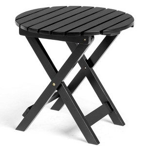 Karl Home|18.In Round Patio Folding Wood Side Table - 1 of 4