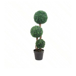 35 Inch Artificial Triple Ball Boxwood Topiary Tree  Fake Boxwood Topiary Ball Trees  Milan Grass Ball Trees for Indoor and Outdoor Home Decor Decora - 1 of 4