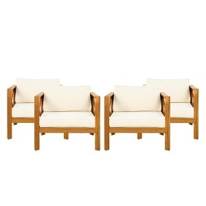 NAYSAYE Patio Chaise Lounges Outdoor Acacia Wood Armchair Set with Cushions for Outdoor Gatherings, Beige and Teak, 28.7"*27.9"*24" - 1 of 4
