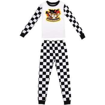 Gremlins Stripe And Gizmo Group Shot Boy's Black & White Checkered Sleep Set