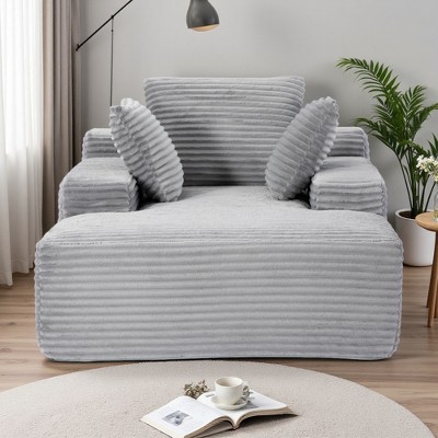 Oversized Corduroy Chaise Lounge Sofa with Pillows & Armrest