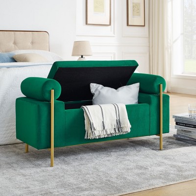 NicBex Elegant Velvet Pull-Open Top Ottoman Bench with Rolling Armreats,Upholstered Storage Ottoman for Bedroom,Entrance
