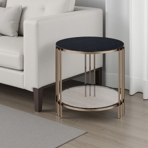 Royal Hampton Side End Table, 23 Inch, Round Sintered Stone Top, Black and Gold - 1 of 1