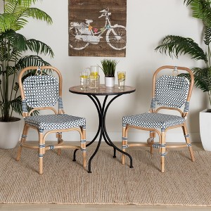 bali & pari Luciana Modern French Blue and White Weaving Natural Rattan Bistro Chair - 1 of 4