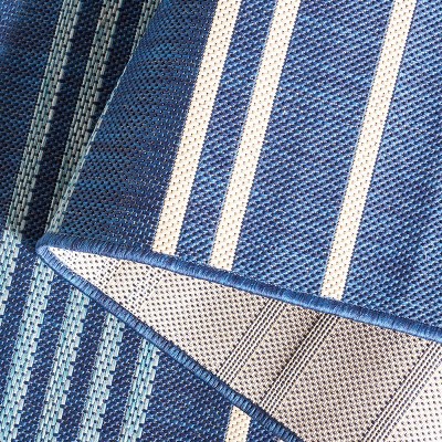 Navy and Blue Striped Rectangular Synthetic Indoor/Outdoor Rug, 8' x 11'