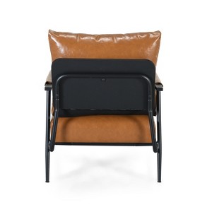 Gulches MidCentury Modern Accent Chair (Brown), Faux Leather Upholstery with Metal Frame & Wrapped Armrests - 1 of 4
