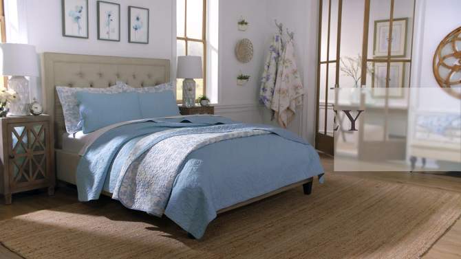 Laura Ashley Brompton Quilt And Sham Set Serene Blue/Beige, 2 of 8, play video